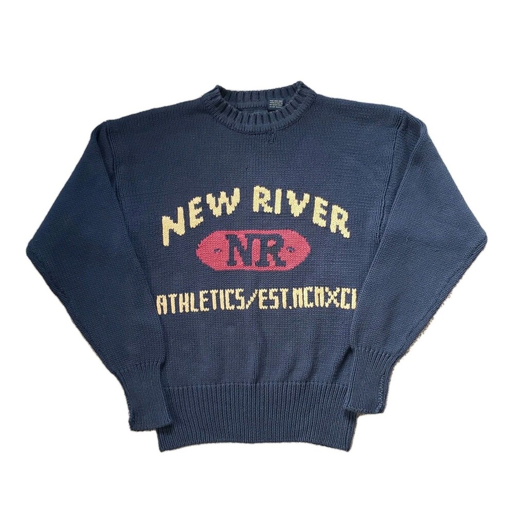 Vintage 80s New River Athletics Size Large Mens Heavyweight Chunky Knit Sweater